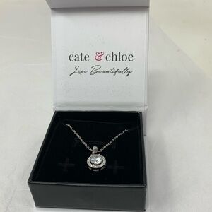 New Cate & Chloe Blake 18k White Gold Plated Silver Halo Necklace